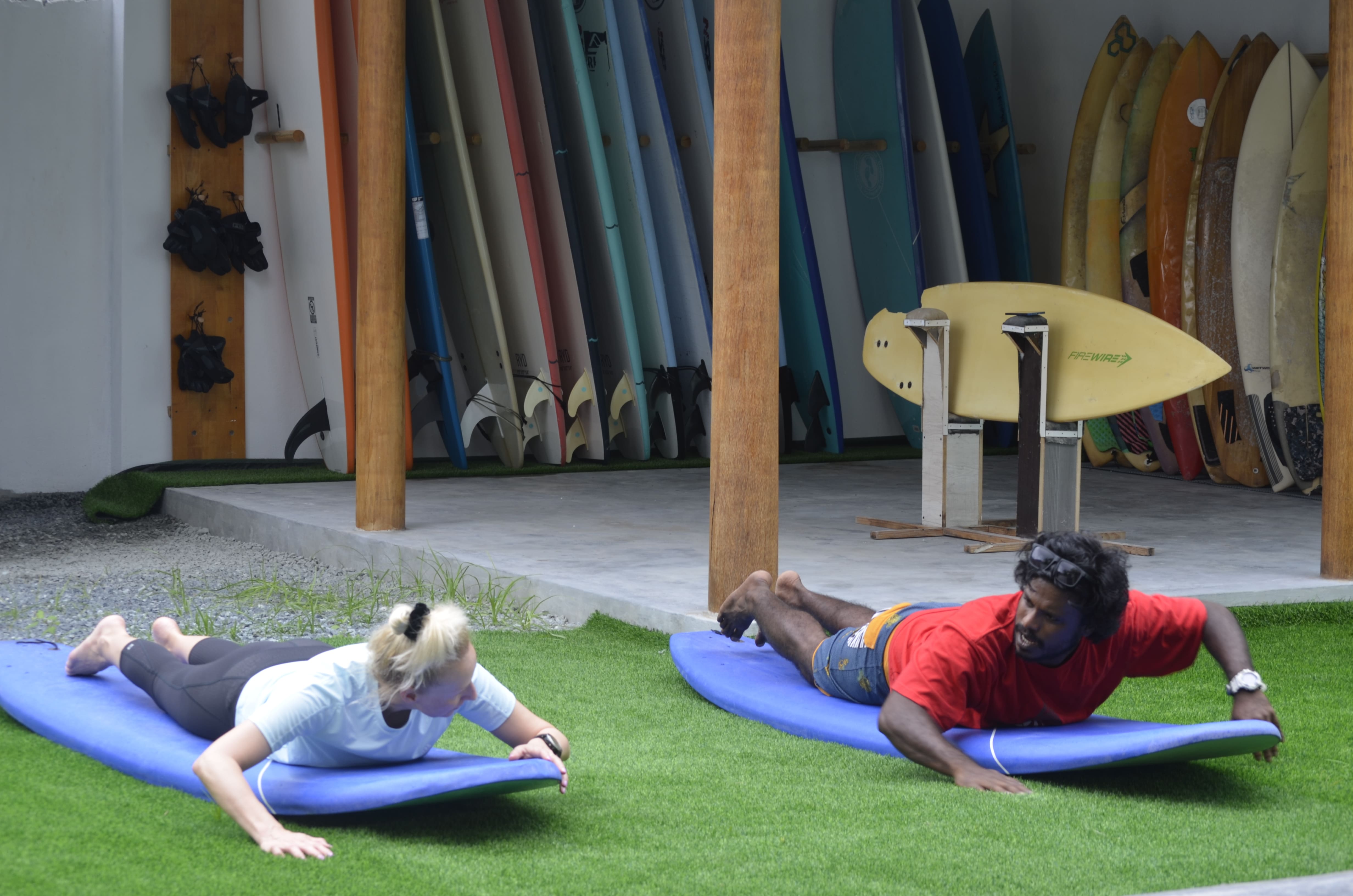 Student practicing surf techniques