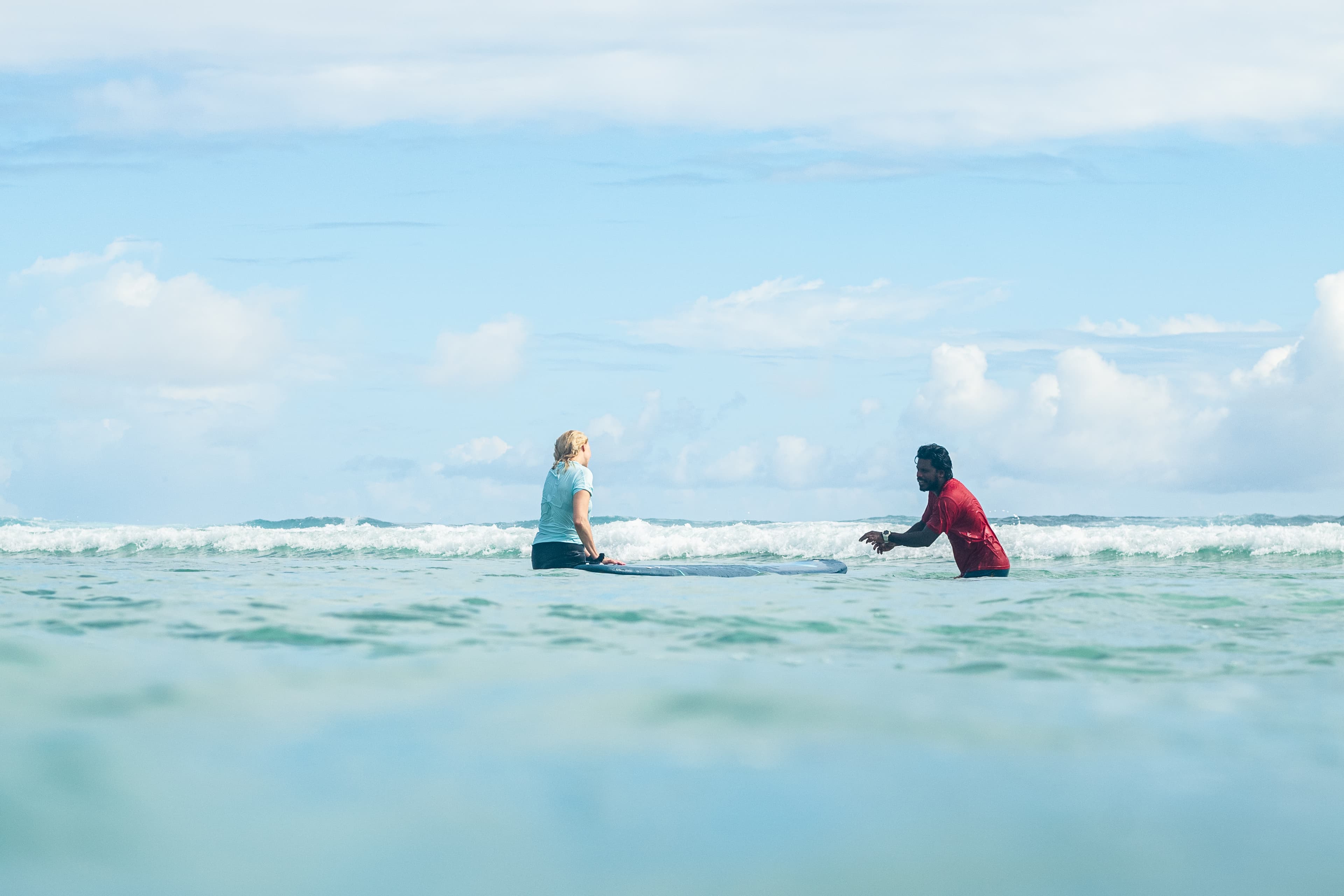 Surfing lesson in the water