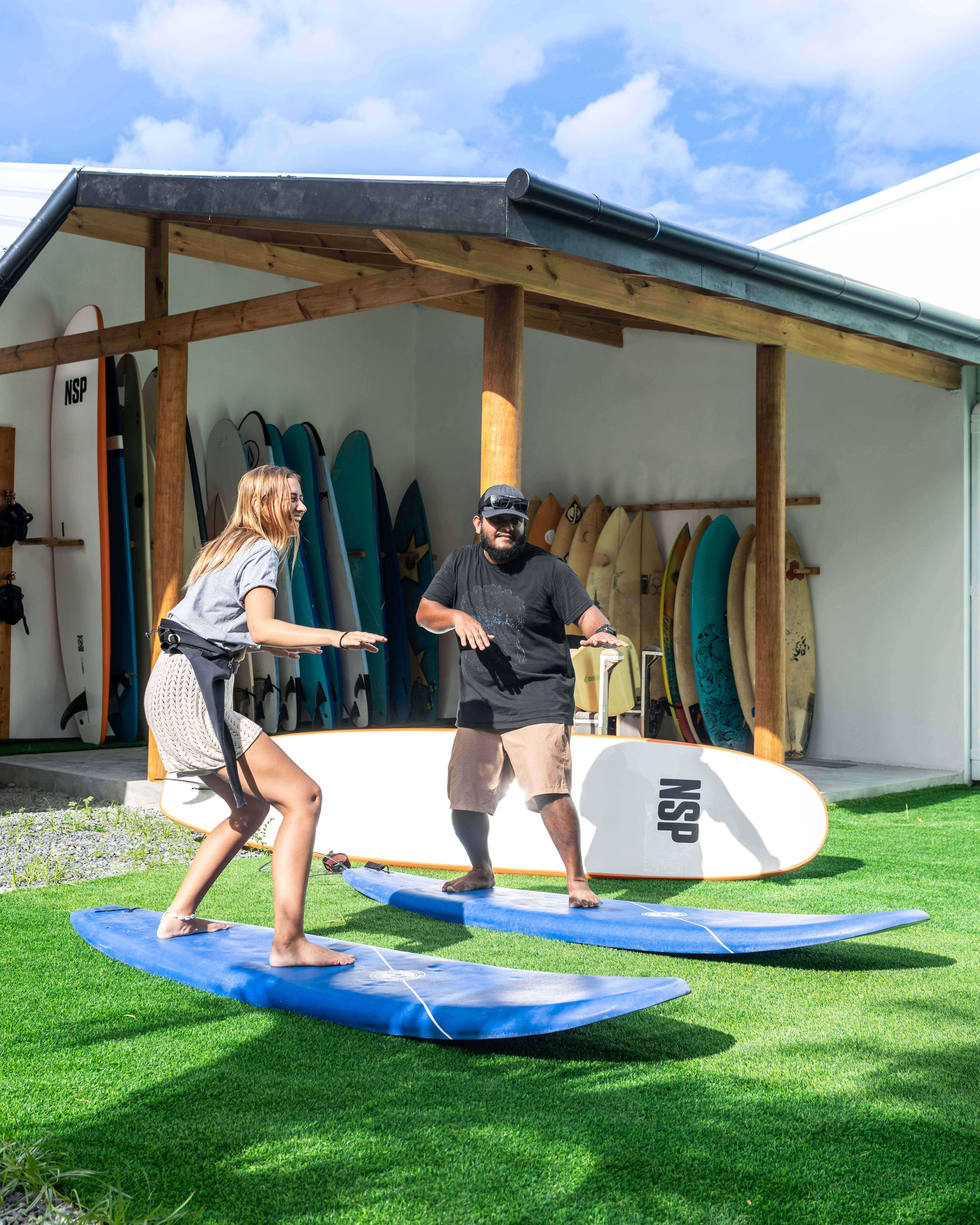 Student practicing surf techniques